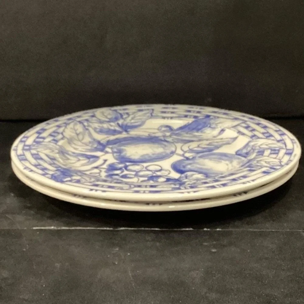 Pier 1 Imports Fruit Themed Dinner Plates, Set of 2, Vtg Hand Painted Dinnerware
